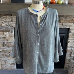 Bobeau Pinstripe Button-Down Blouse